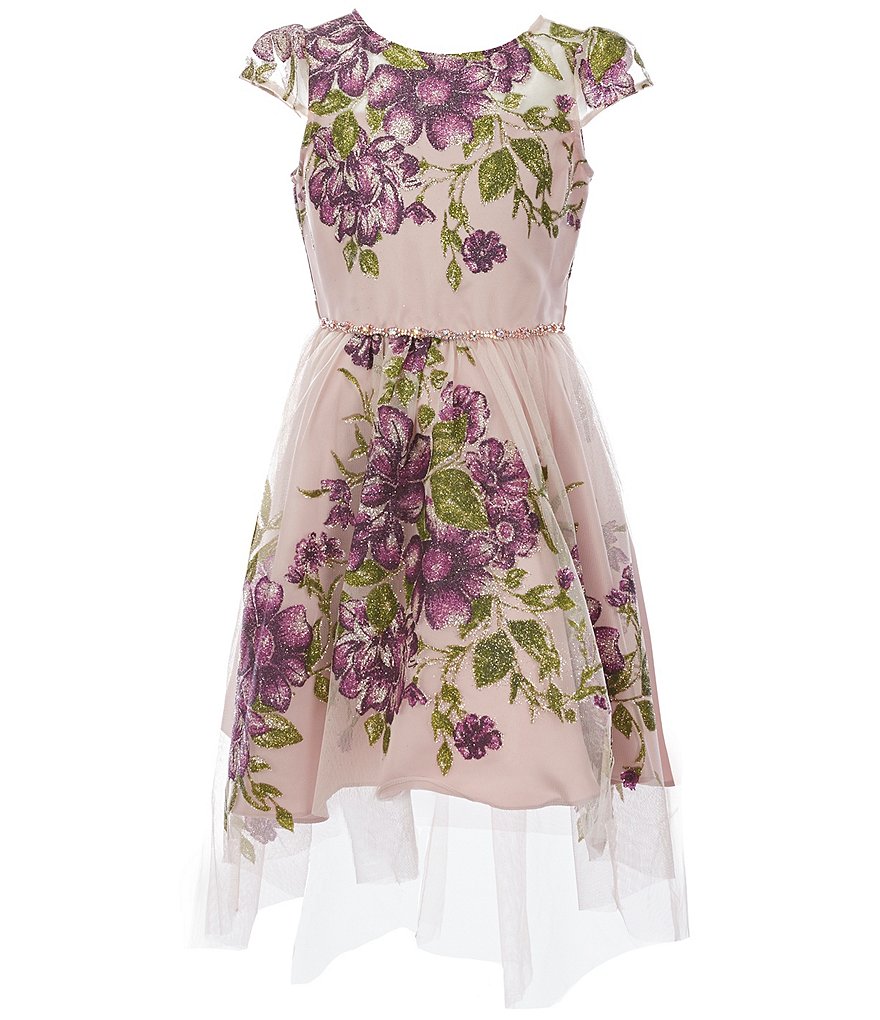 Rare Editions Big Girls 7-16 Border-Print Mesh Fit-And-Flare Dress