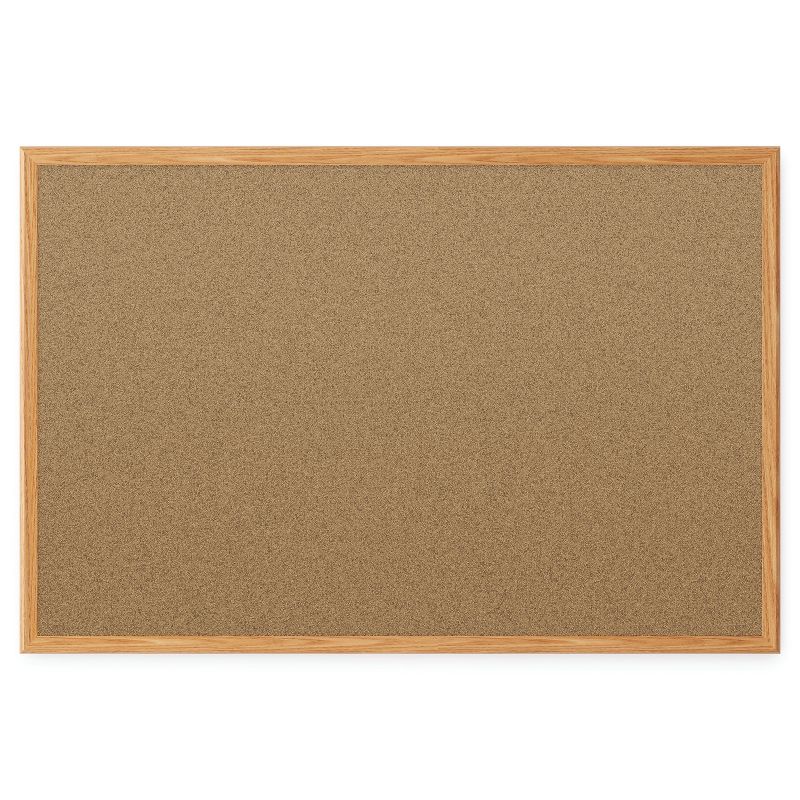 Quartet Basic Cork Bulletin Board Oak Finish Frame 18"H x 24"W (85350) 168679