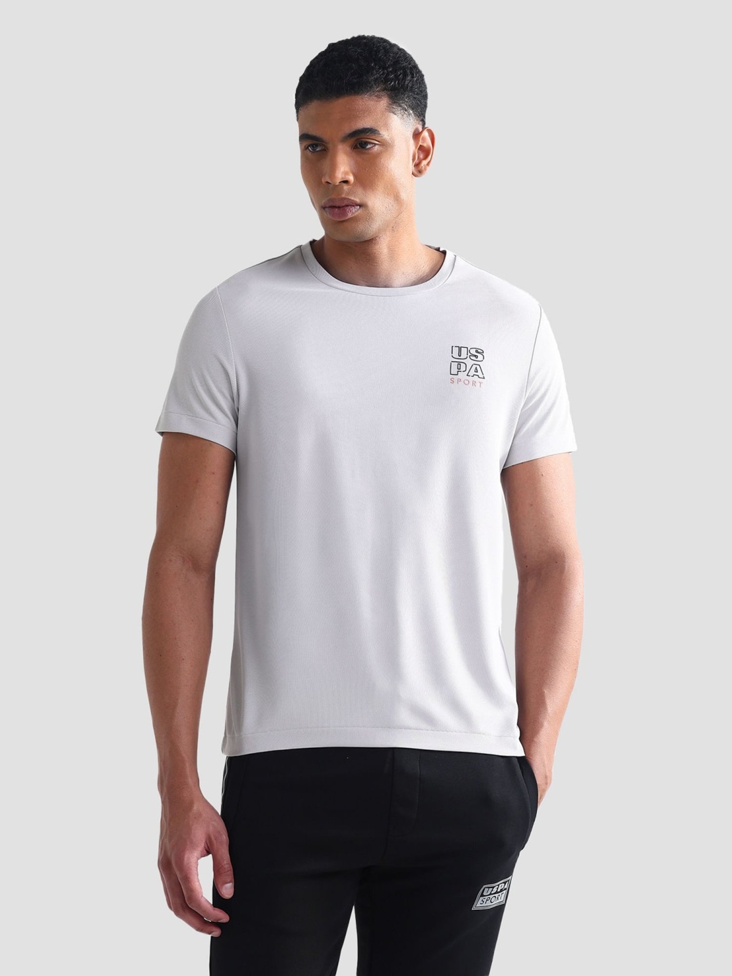 USPA Active Grey Slim Fit Printed Sports T-Shirt