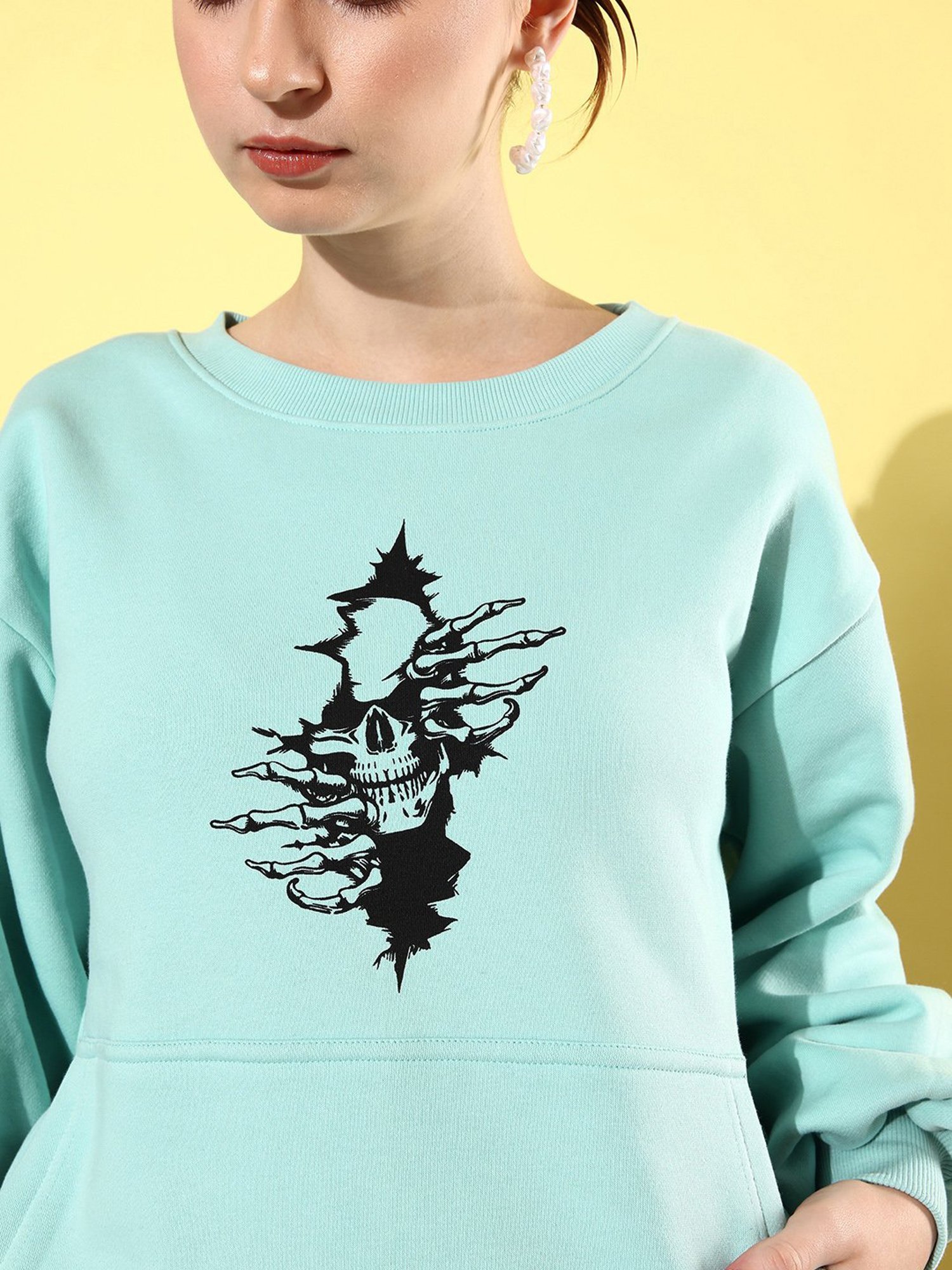 Difference of Opinion Turquoise Fleece Printed Oversized Sweatshirt