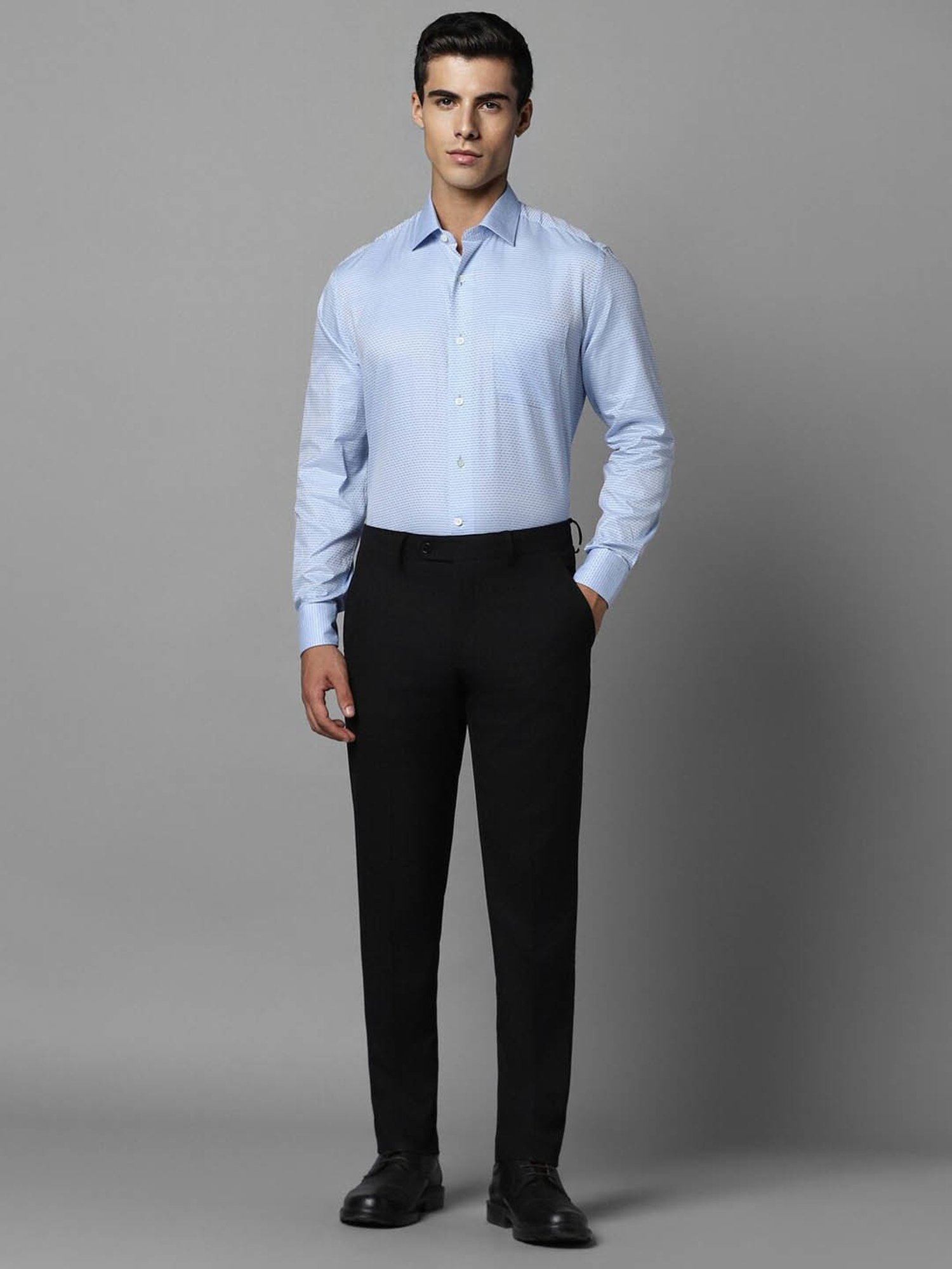 Luxure By Louis Philippe Blue Cotton Slim Fit Texture Shirt