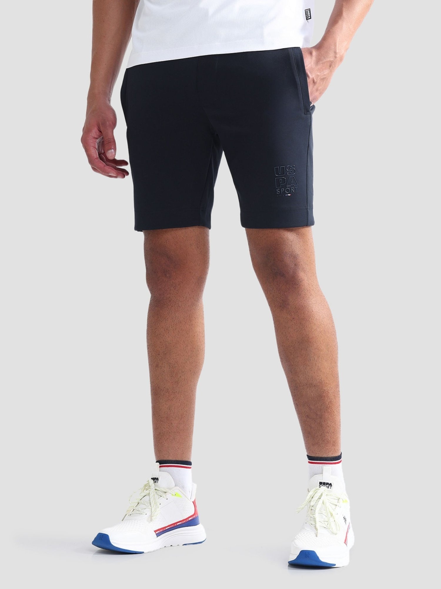 USPA Active Navy Slim Fit Logo Printed Sports Shorts