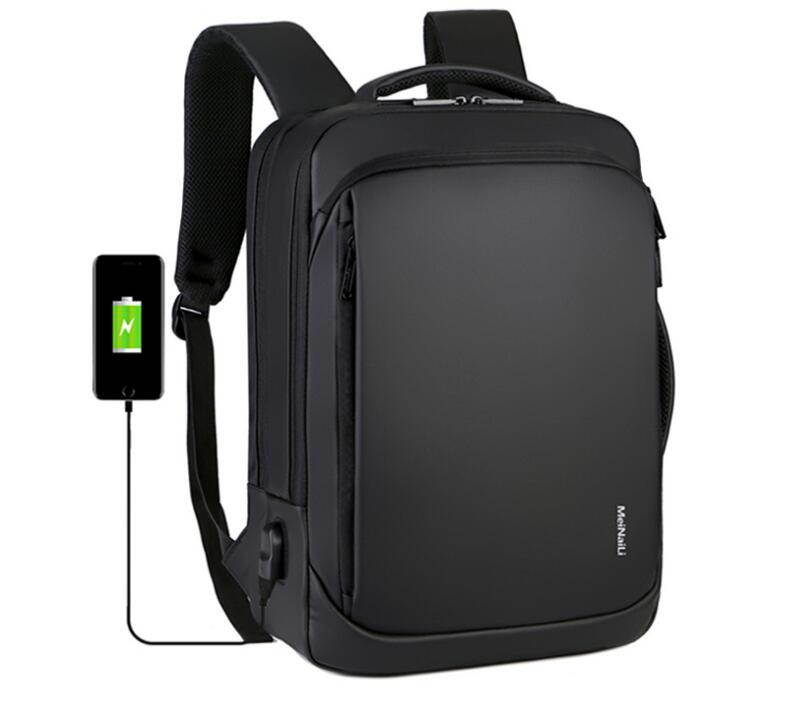 ESTONE Mens USB Charging Backpack 14 15.6 inch Laptop Bags Male Business Bagpacks Waterproof Multifunctional Travel Backpack, Black