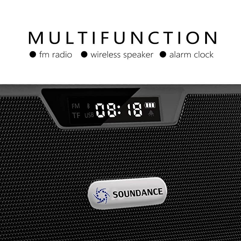 FM Radio Wireless Bluetooth Speaker Alarm Clock Portable Radio Speaker with Digital LED USB Rechargeable for Office Desk Home Bedroom Bedside Desktop Computer SDY019 Black