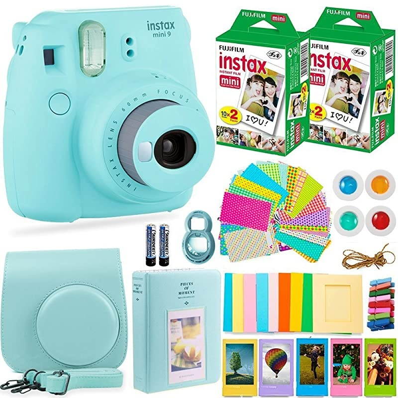 Instax Mini 9 Camera with Fuji Instant Film 40 Sheets amp Accessories Bundle Includes Case Filters Album Lens and More
