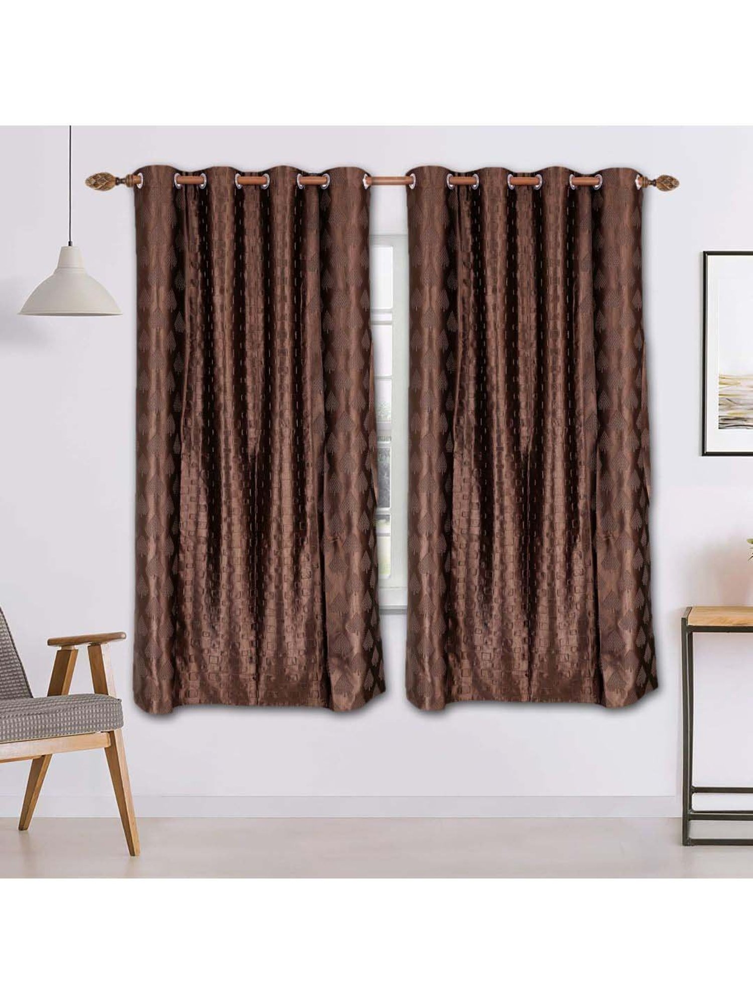 MFD HOME Furnishing Brown Polyester 7 ft Window Curtains - Set of 2