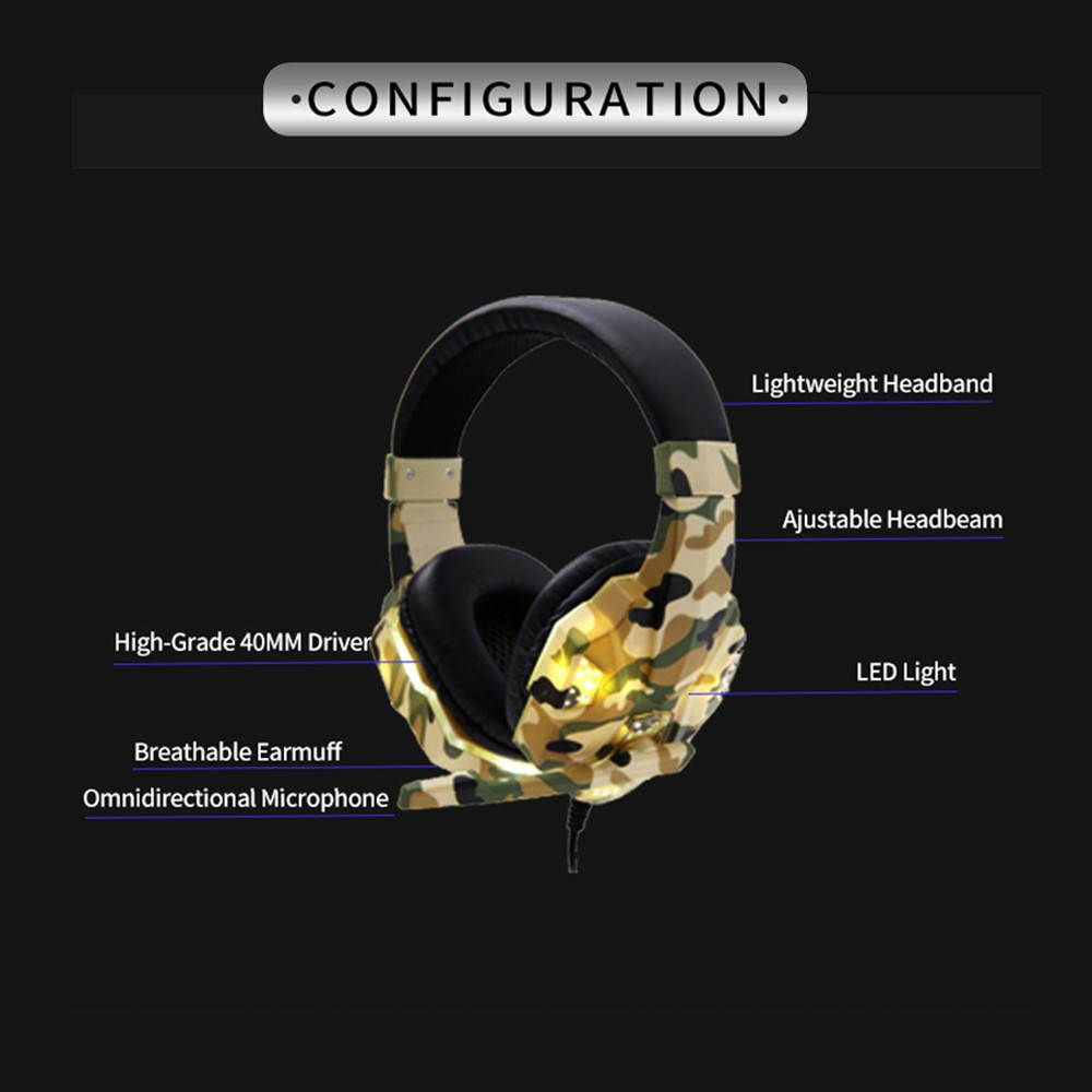 SY830MV Gaming Headset 3.5mm Wired Over Ear Headphones Noise Canceling E-Sport Earphone with Mic LED Light AUX+USB for Desktop PC