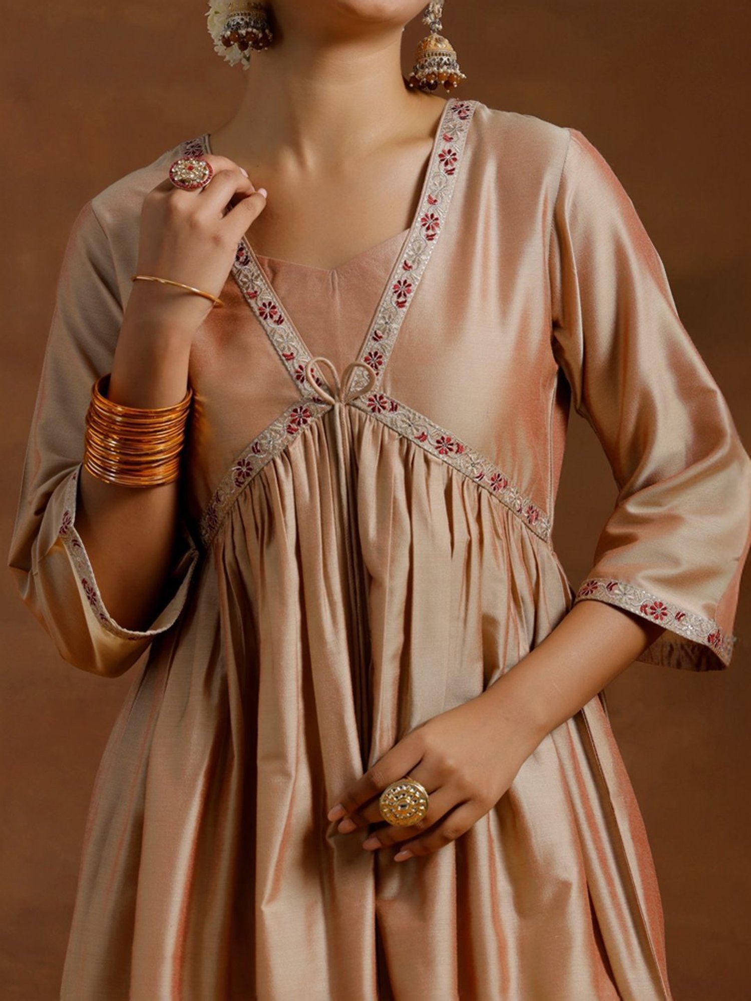 Libas Beige Embroidered Kurta Pant Set