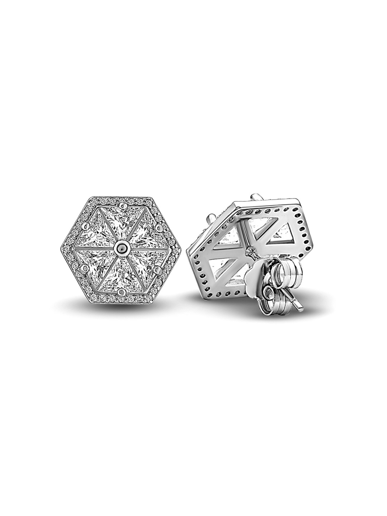 Silberry 92.5 Sterling Silver Crystal Hexa Stud Earrings for Women