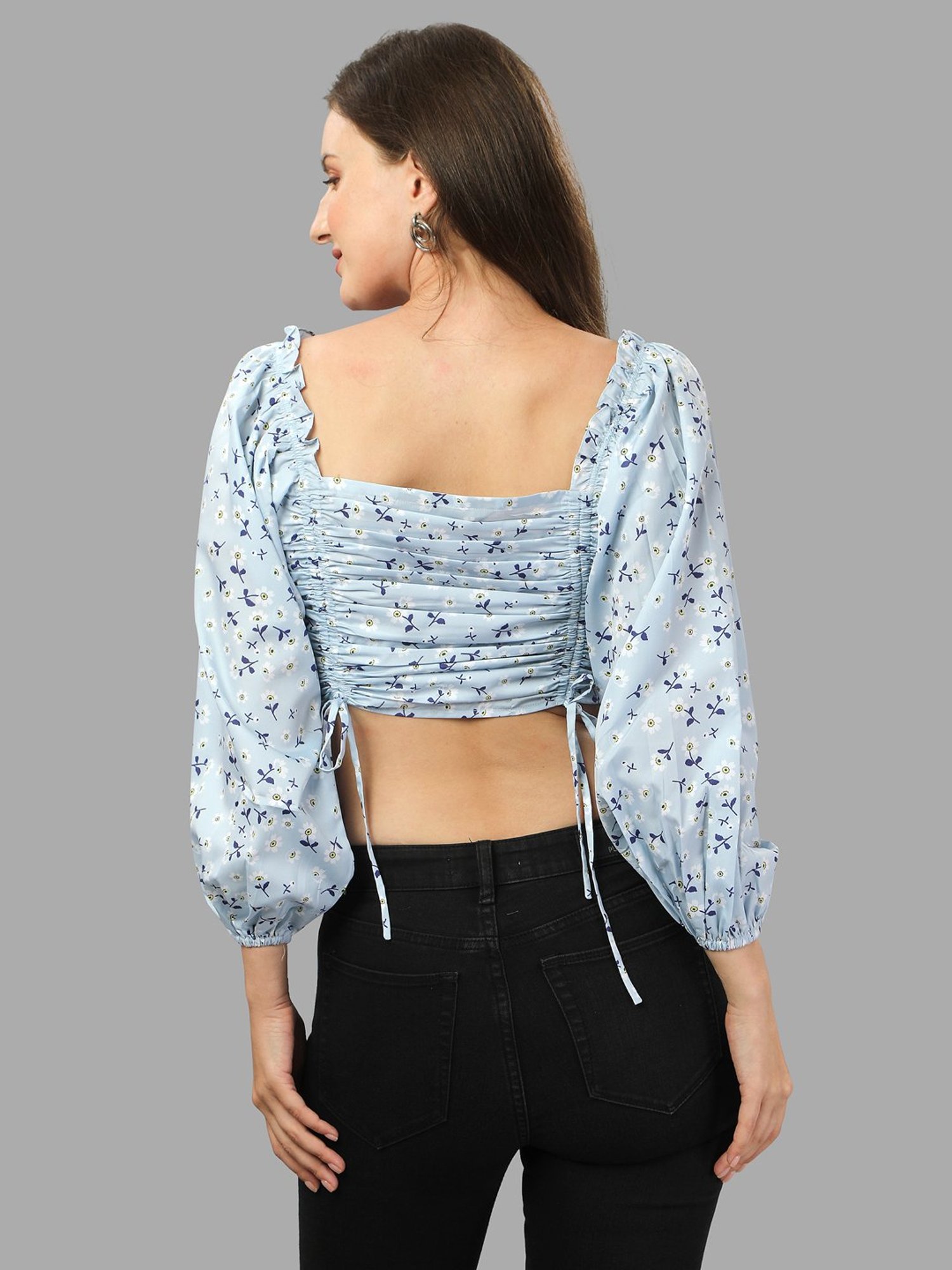 MASAKALI.CO Light Blue Floral Print Crop Top