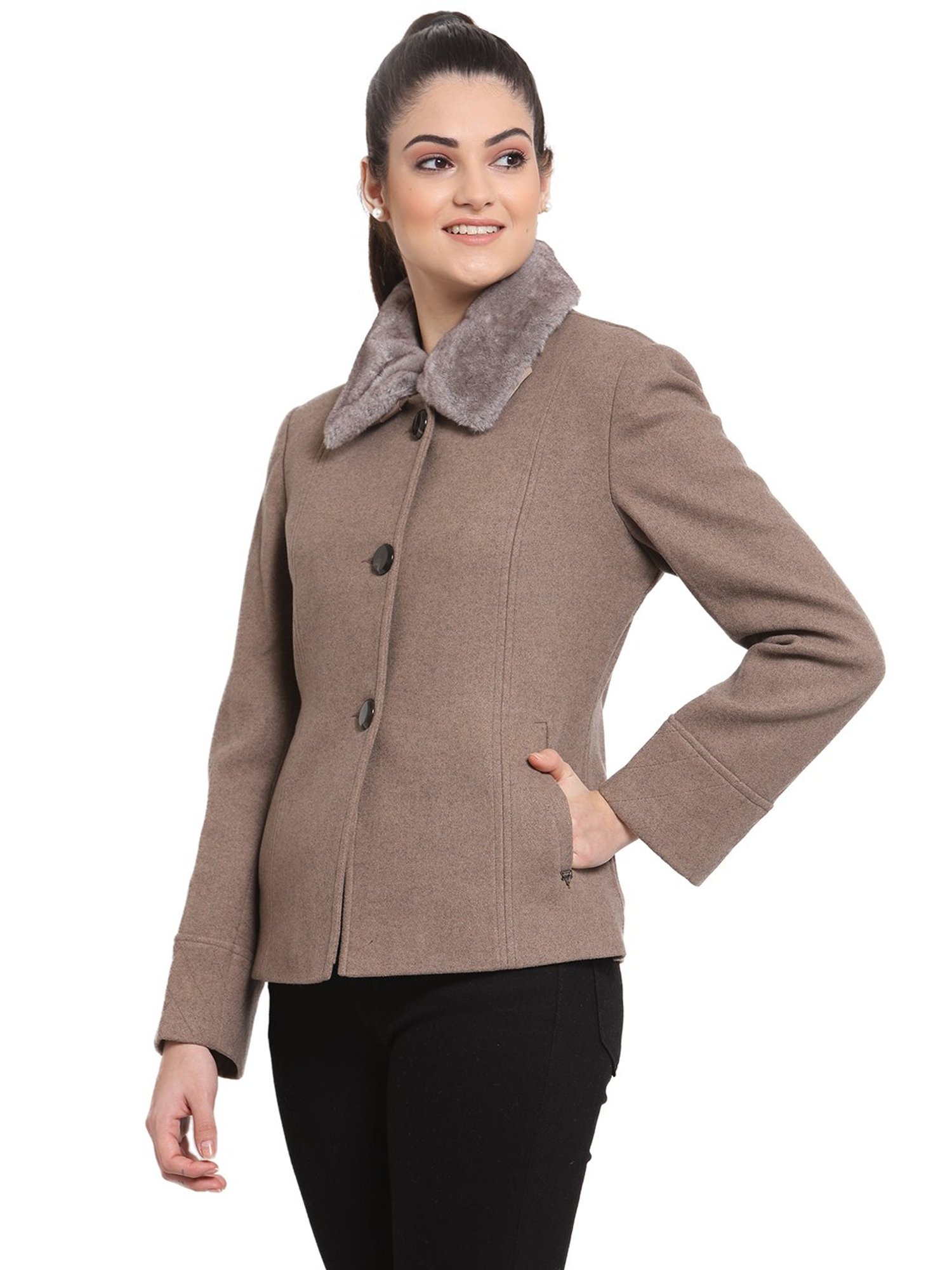 Juelle Light Brown Full Sleeves Coat