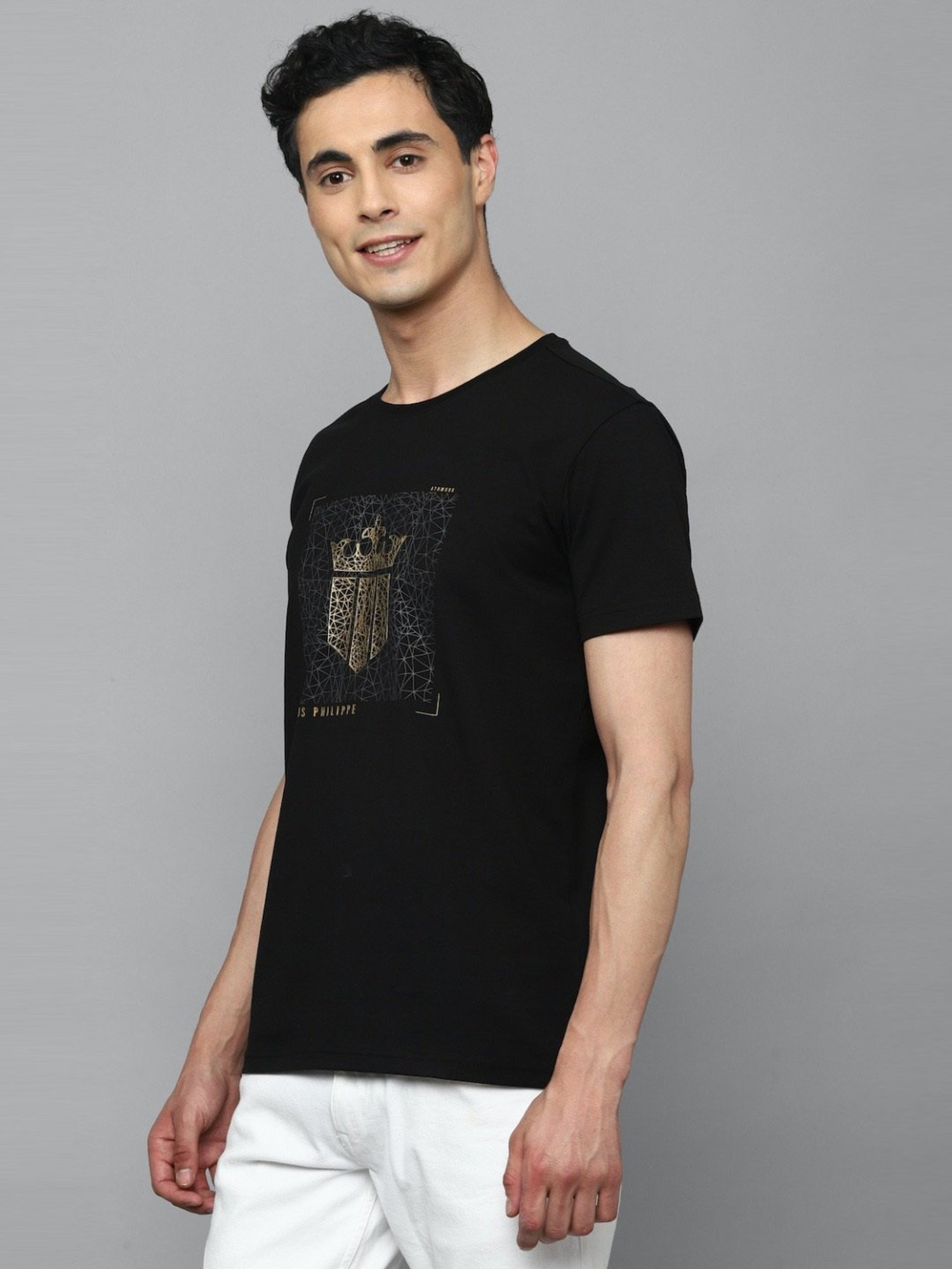 Louis Philippe Sport Black Cotton Slim Fit Printed T-Shirt