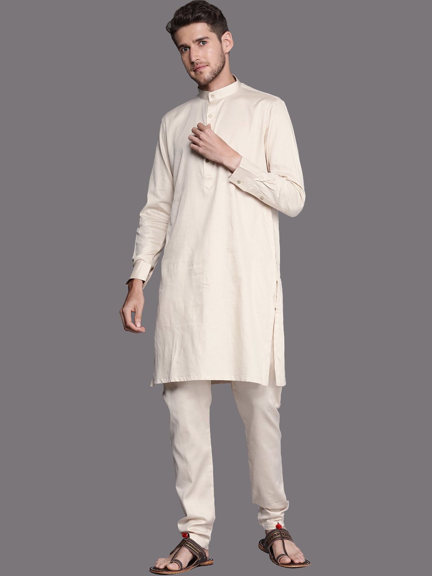 Manyavar Beige Regular Fit Kurta & Pyjamas Set