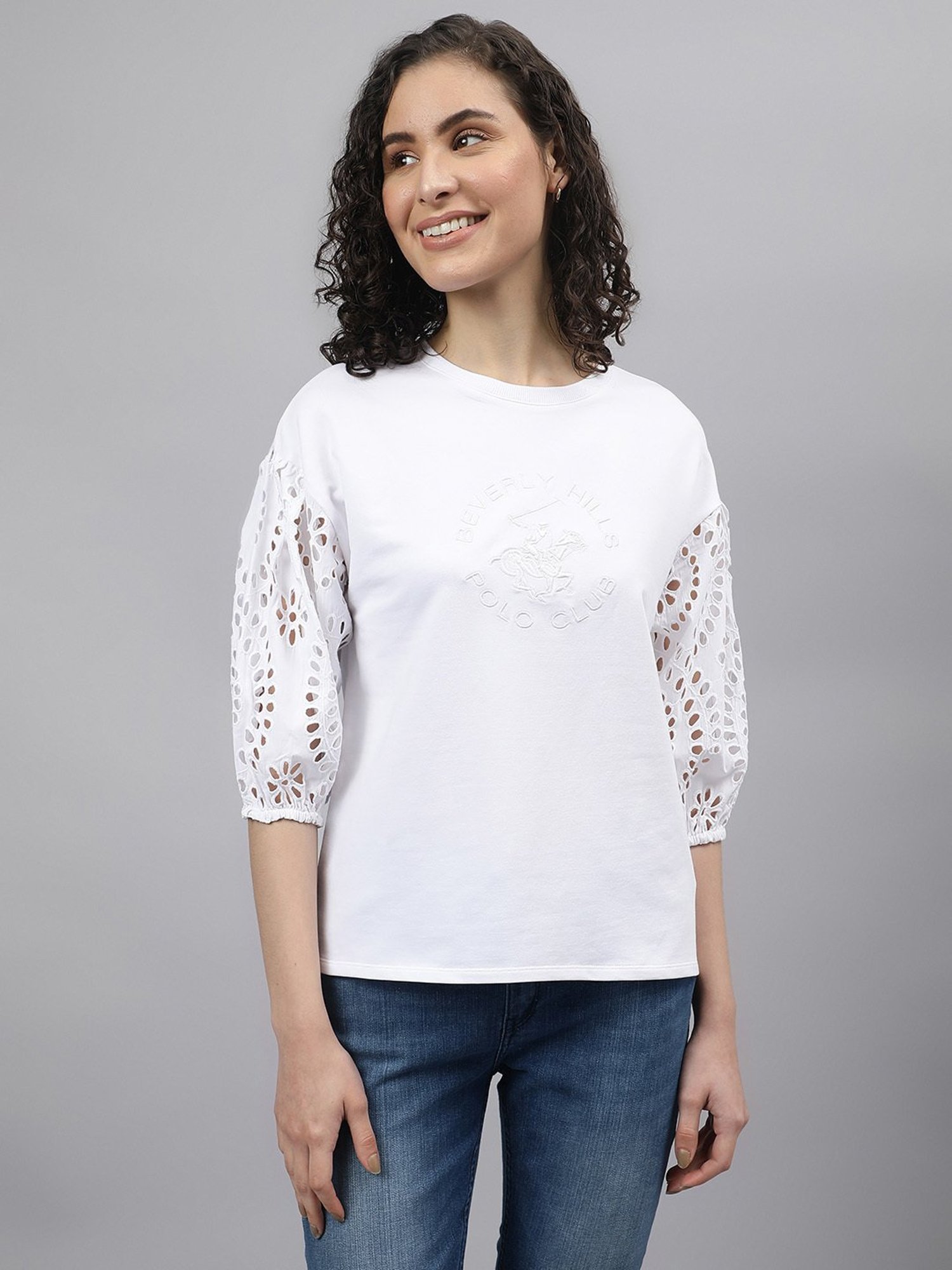 Beverly Hills Polo Club White Self Pattern Pullover