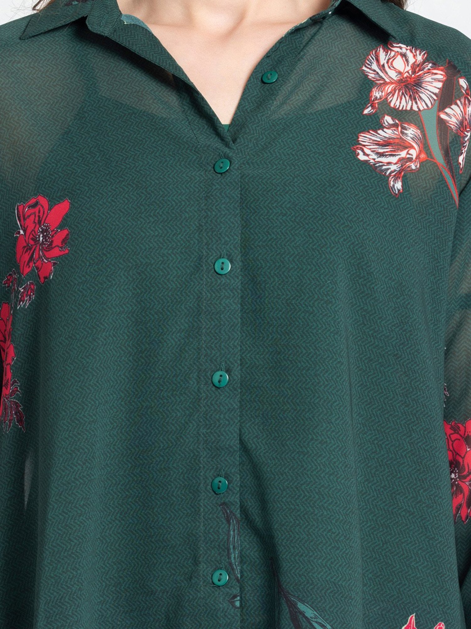 SHAYE Green Floral Print Top With Inner