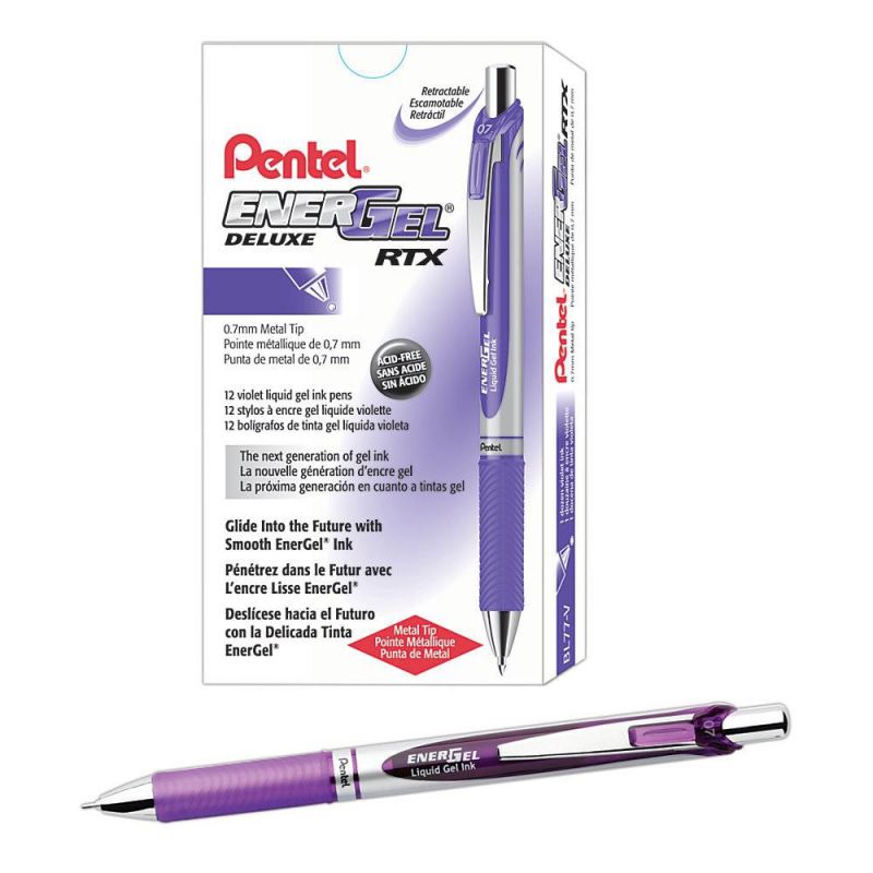 Pentel Gel Pen Retractable Metal Tip .7mm 12/BX Violet Barrel/Ink BL77VDZ