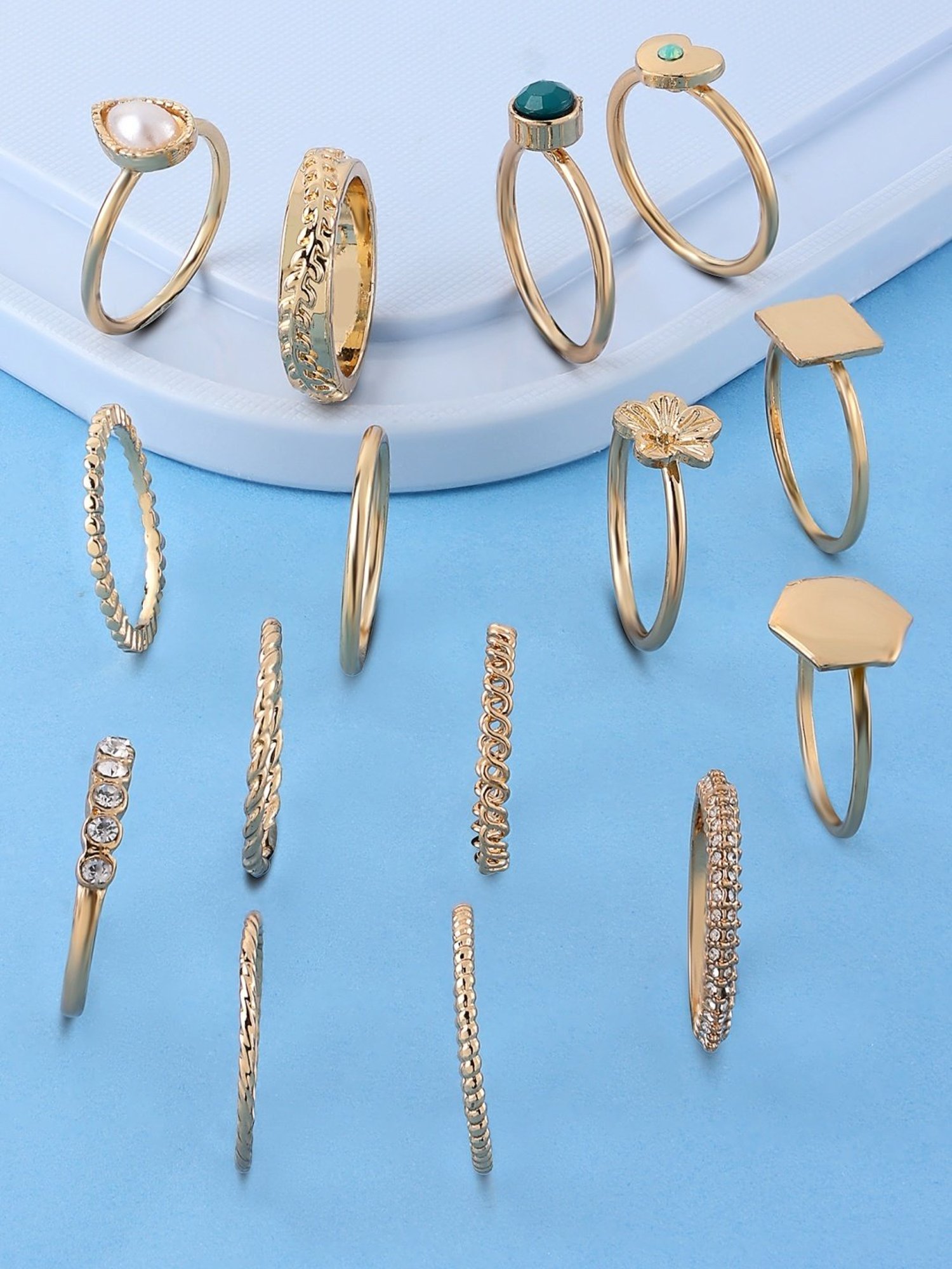 Zaveri Pears Set of 15 Gold Tone Contemporary Stackable Cocktail Ring - ZPFK13638