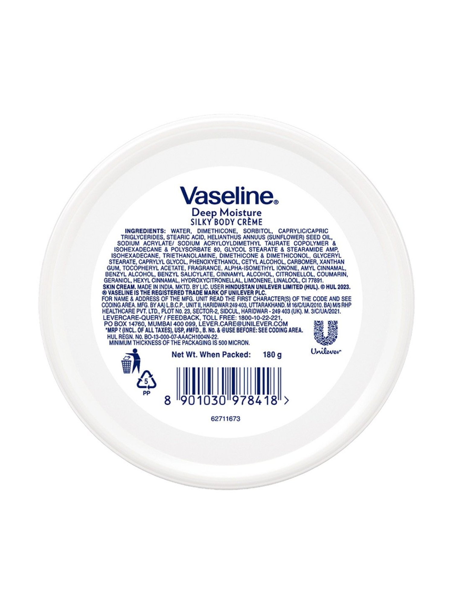 Vaseline Deep Moisture Silky Body Creme - 180 gm
