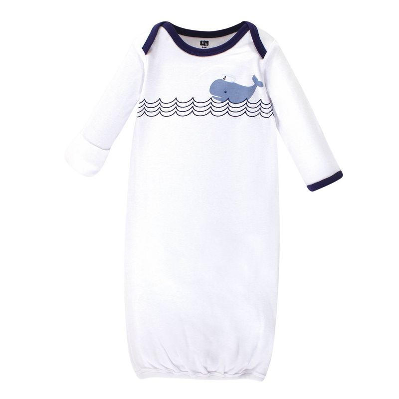 Hudson Baby Girls' 4pk Organic Cotton Sailor Whale Gown - Blue/White 0-6M