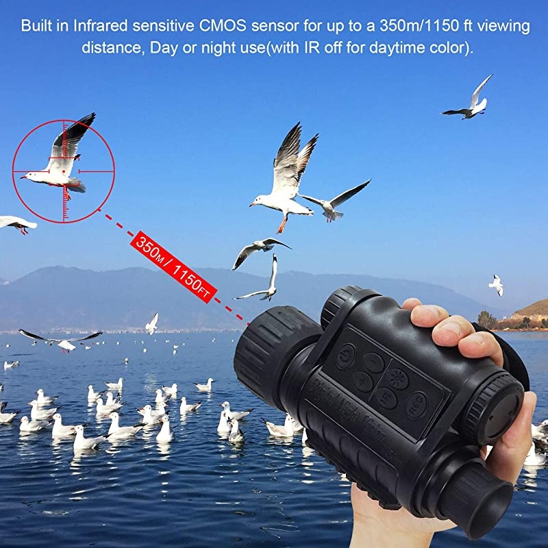 Vision Monocular, HD Digital Infrared Camera Scope 6x50mm with 1.5 inch TFT LCD High Power Hunting Gear Takes 5mp Photo 720 Video up to 350m/1150ft Detection Distance