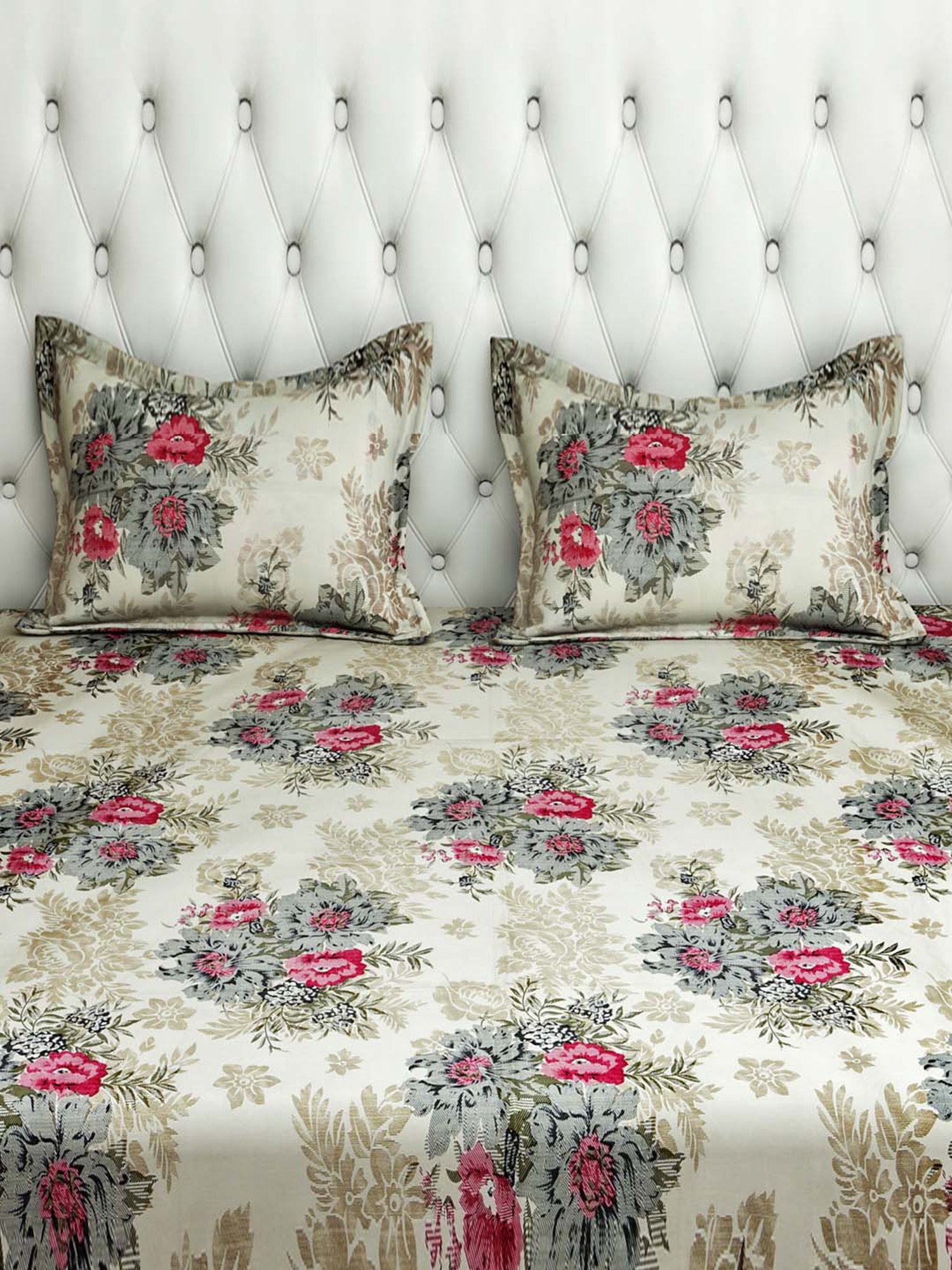 Swayam Floral Pink 144 TC Cotton King Bedsheet with 2 Pillow Covers