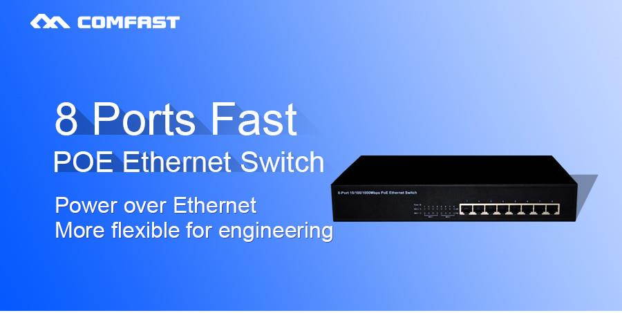 POE 8*10/100Mbps /in 48V ports camera AP fast Ethernet Switch IP support /bridge RJ45 with 8 wall real / ceiling