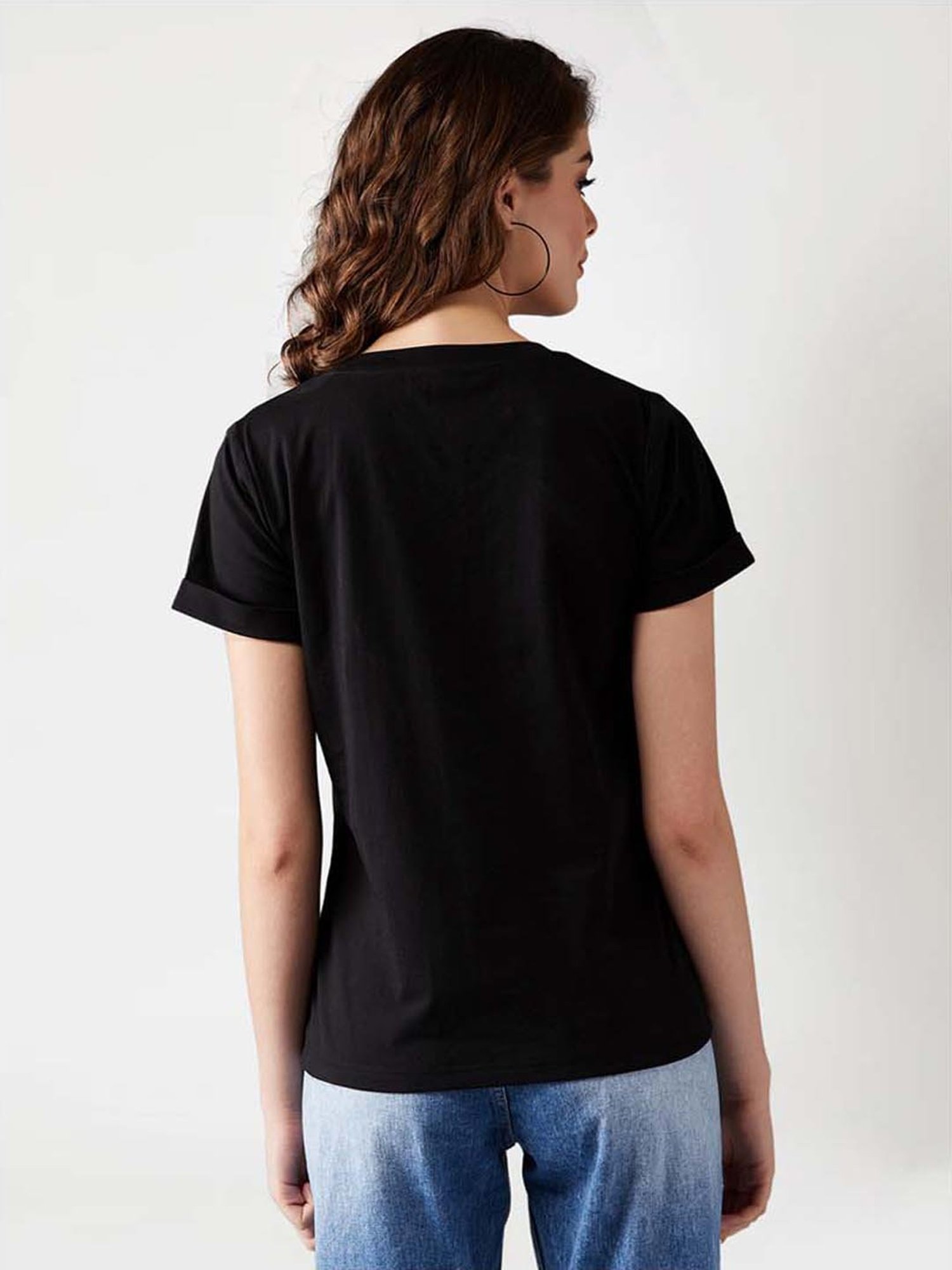 Miss Chase Black Cotton Printed T-Shirt