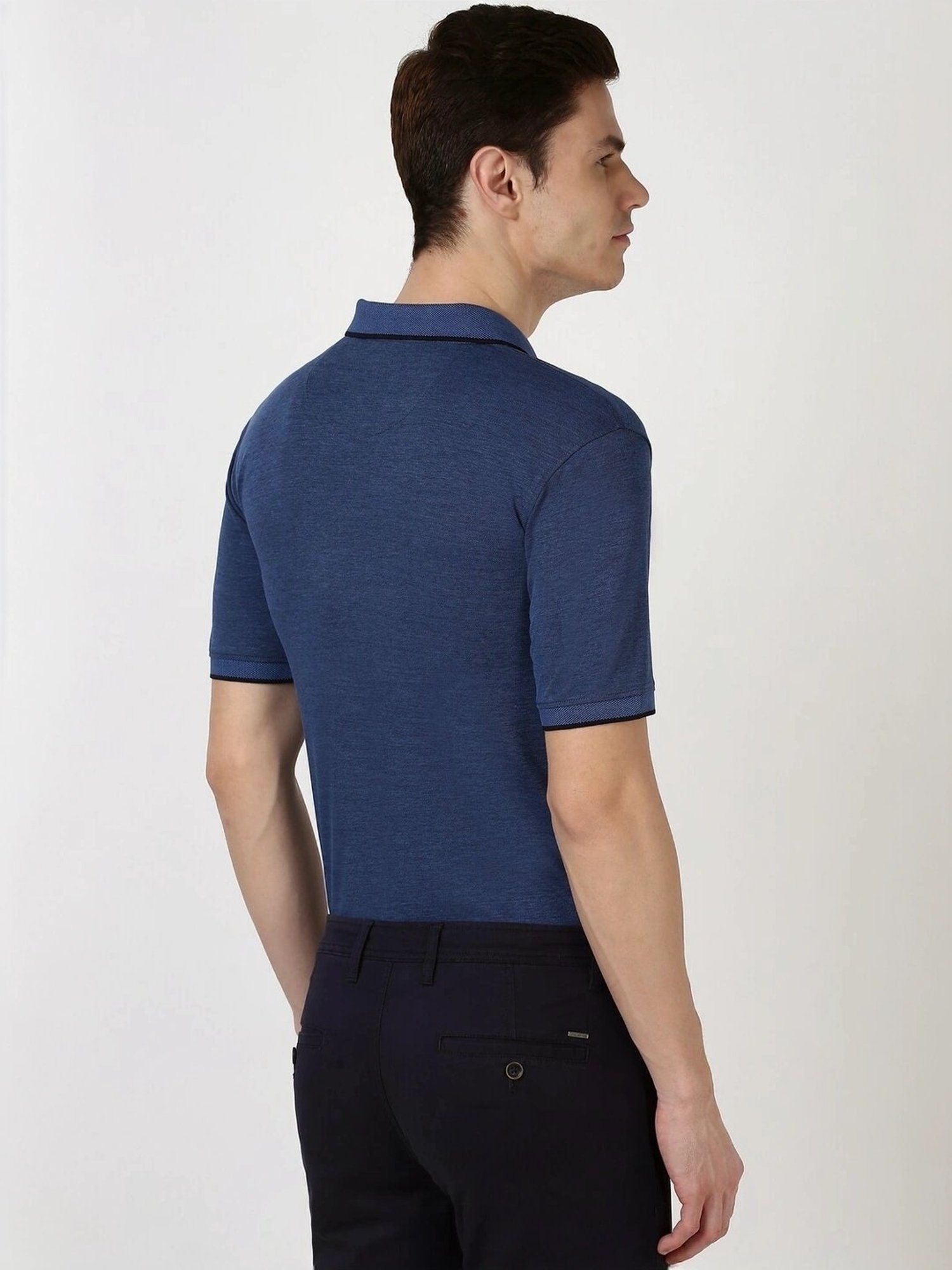 Peter England Navy Regular Fit Texture Polo T-Shirt