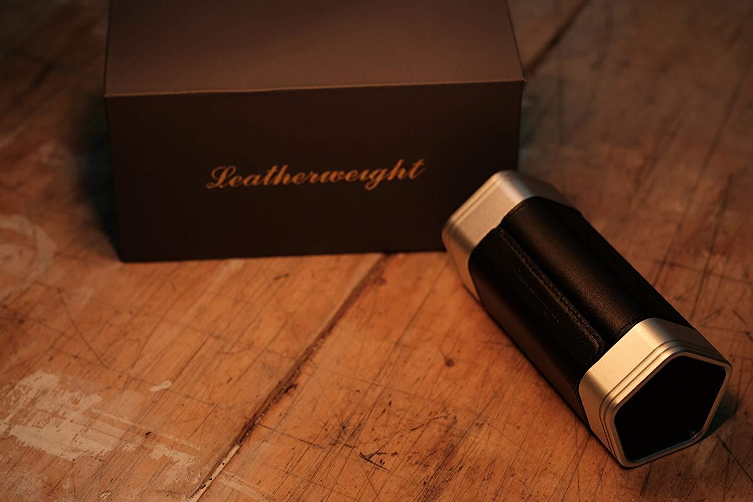 Leatherweight Portable Bluetooth Speaker, Genuine Leather and Metal Retro Wireless Speaker with All-Round Sound, Enhanced Bass and Long Lasting Battery Life (Black & Silver)