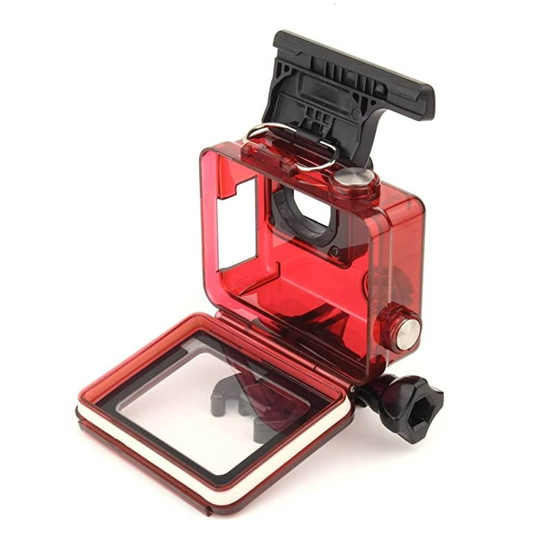 Open Protective Skeleton Housing Case with LCD Touch Backdoor for GoPro Hero 4 GoPro Hero 3 and GoPro Hero 3+ Transparent Red