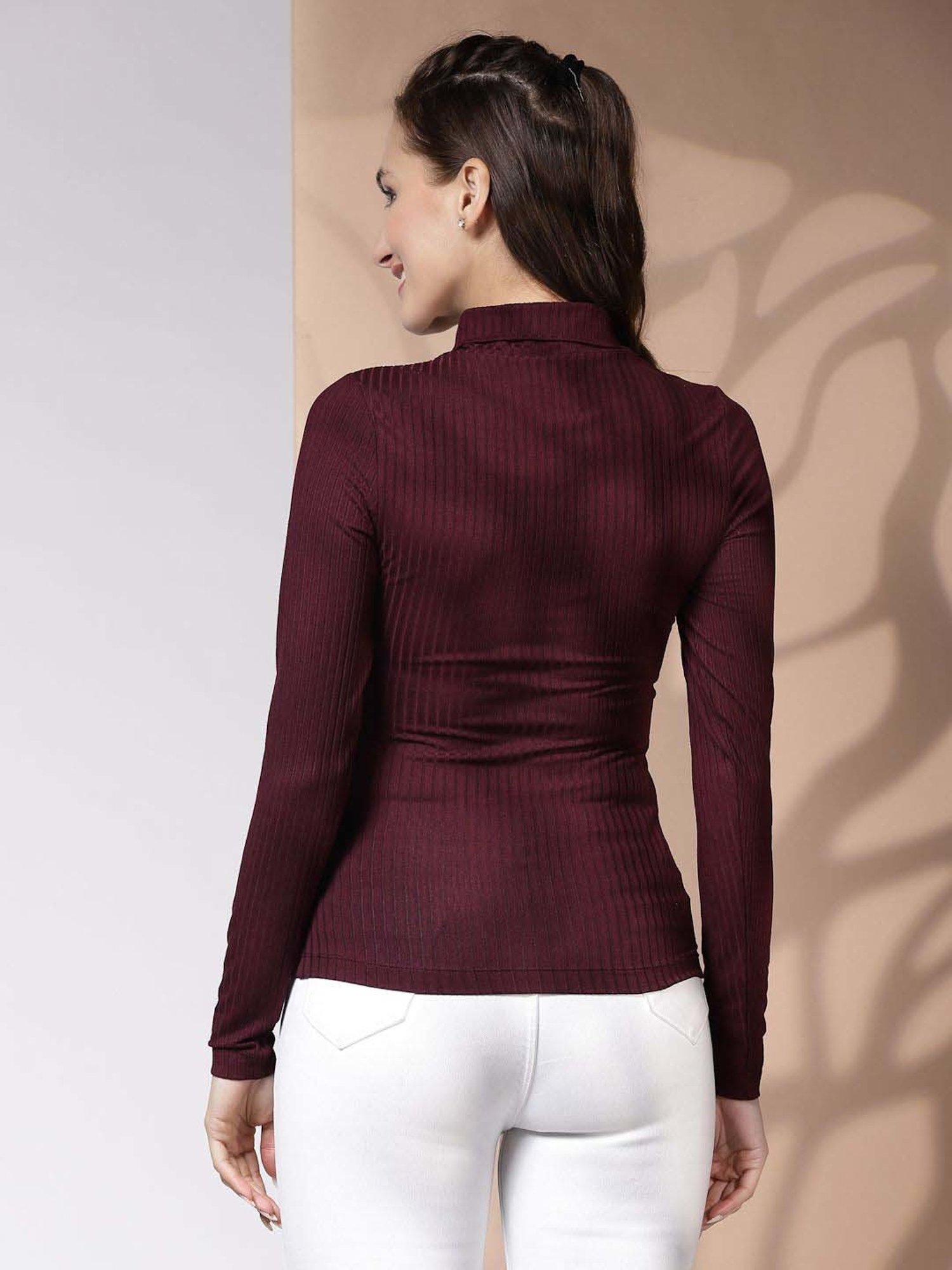 KASSUALLY Maroon Striped Top