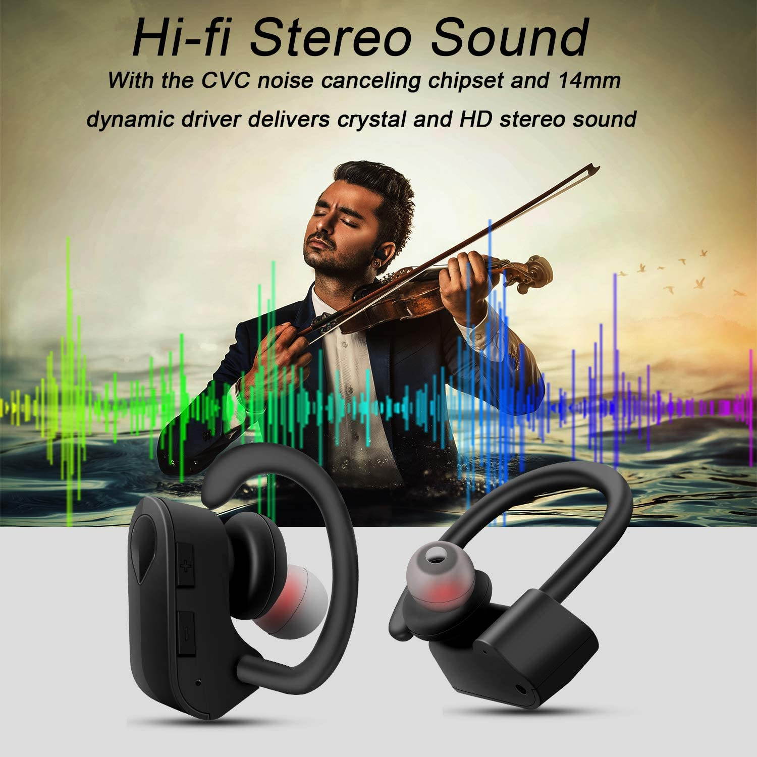 True Wireless Earbuds Bluetooth 5.0 Headphones-1.5H Charging Time/200H Standbytime HD Stereo Sound Headset Built-in Mic TWS Sport in-Ear Earphones for Work