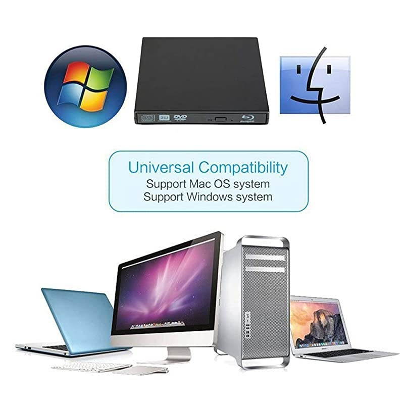 Blu Ray DVD Drive USB 2.0 Ultra-Slim CD/DVD-ROM CD/DVD-RW Burner Player Rewriter for All Laptop/Notebook/Desktop with Windows 7/8/10/XP MAC OS(Black)