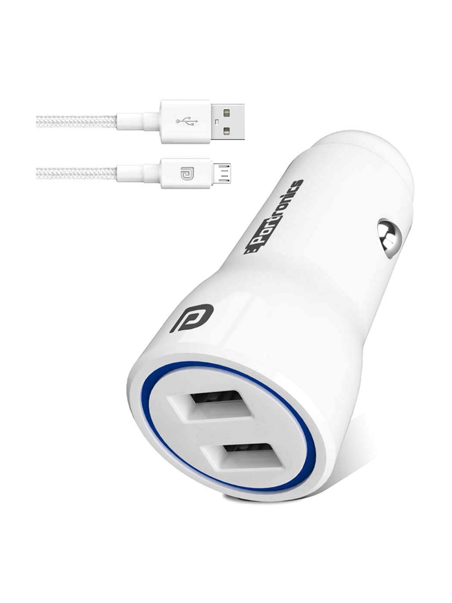 Portronics Car Power 2D POR-1269 2.4A Car Charger with Dual USB Ports (White)