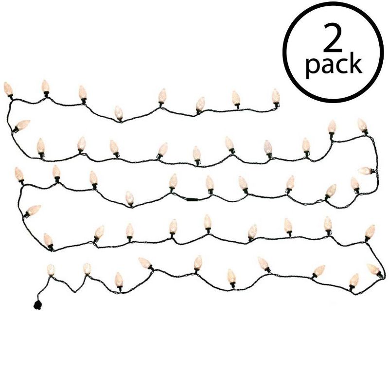 Home Heritage 25' 50 Bulb Count C9 White Christmas Green Wire LED Lights (2 Pk)