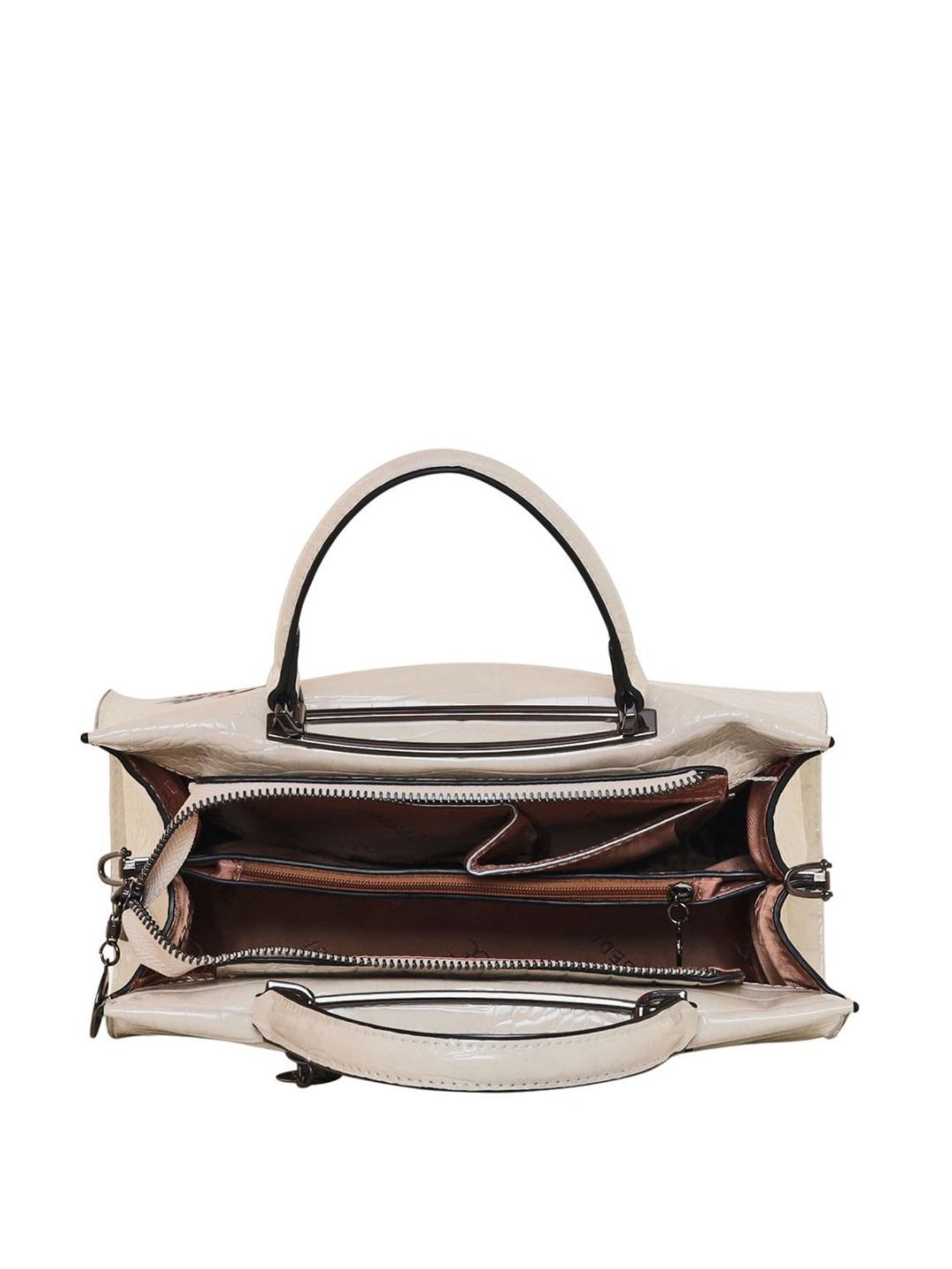 Esbeda Glossy Flower Beige PU Textured Handbag