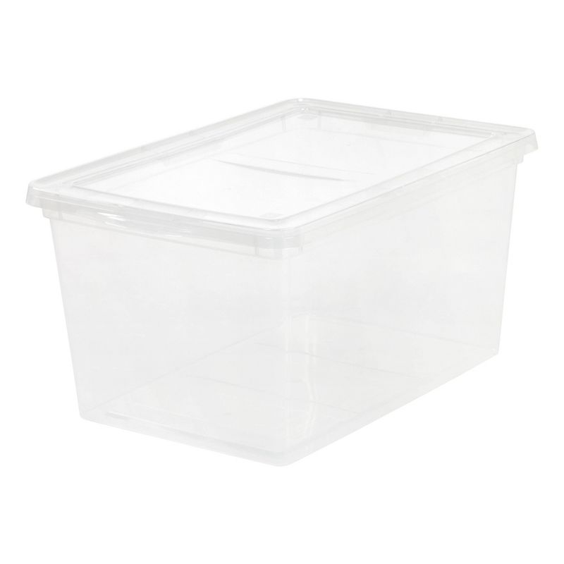 Homz 64 Quart Secured Seal Latch Extra Large Single Clear Stackable Storage Container Tote with Blue Lid for Home, Garage, or Basement (2 Pack)