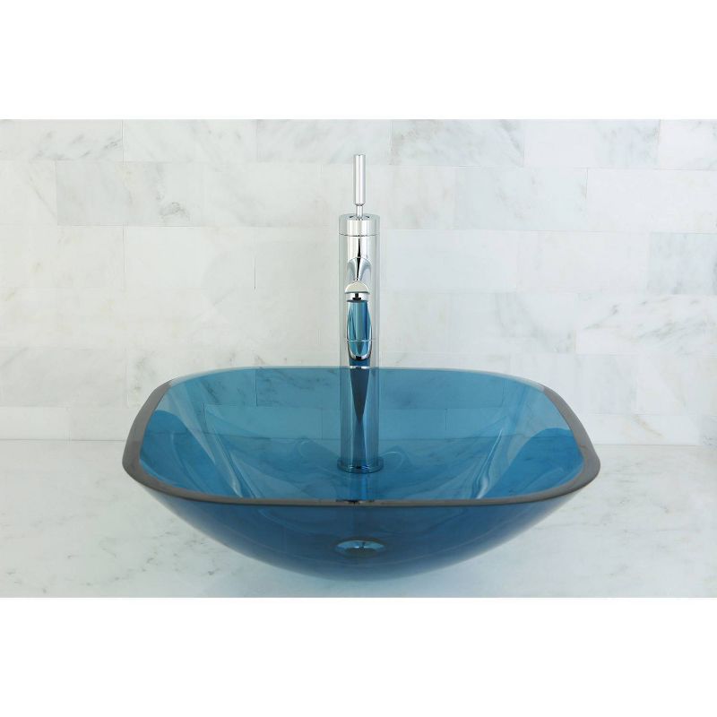 Tempered Glass Square Blue Bathroom Vessel Sink - Kingston Brass