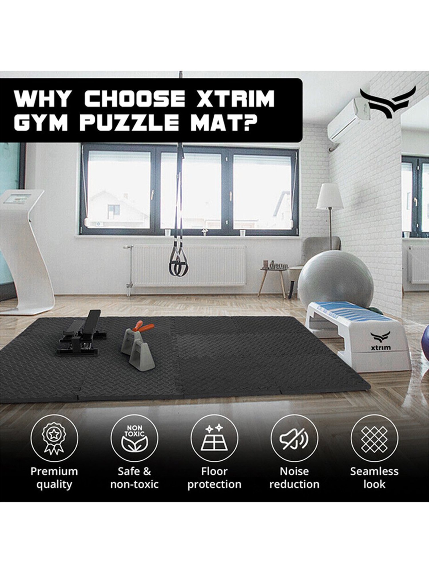 Xtrim Puzzle Exercise Mat with EVA Foam (Black) Size - 10mm