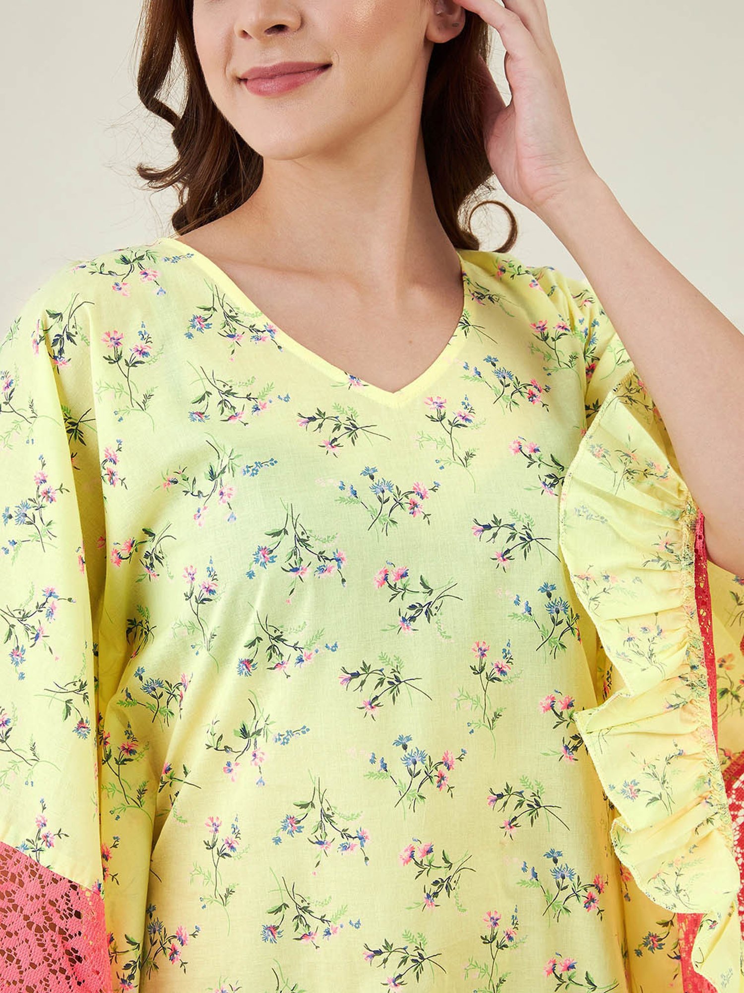 The Kaftan Company Yellow Printed Kaftan Cover Up