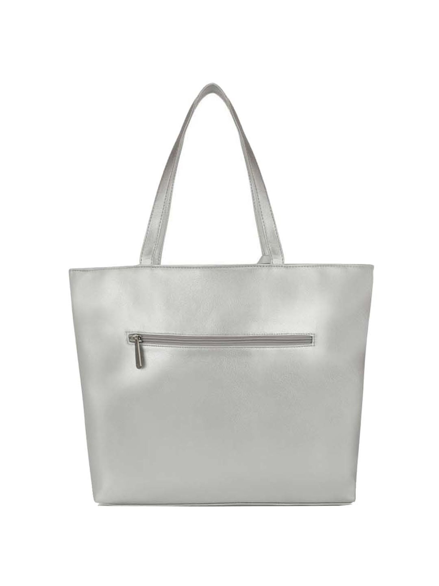 KLEIO Silver Solid Medium Tote Handbag