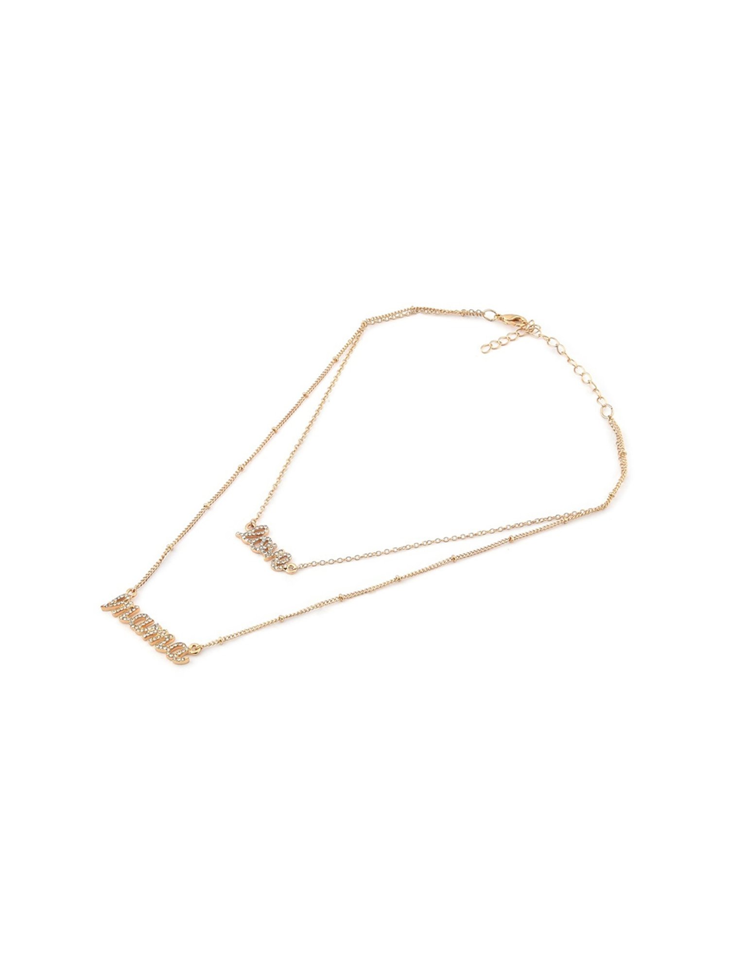 Zaveri Pearls Gold Tone 2 layers Austrian Diamonds Studded Love Mama Necklace Earring Set-ZPFK12071