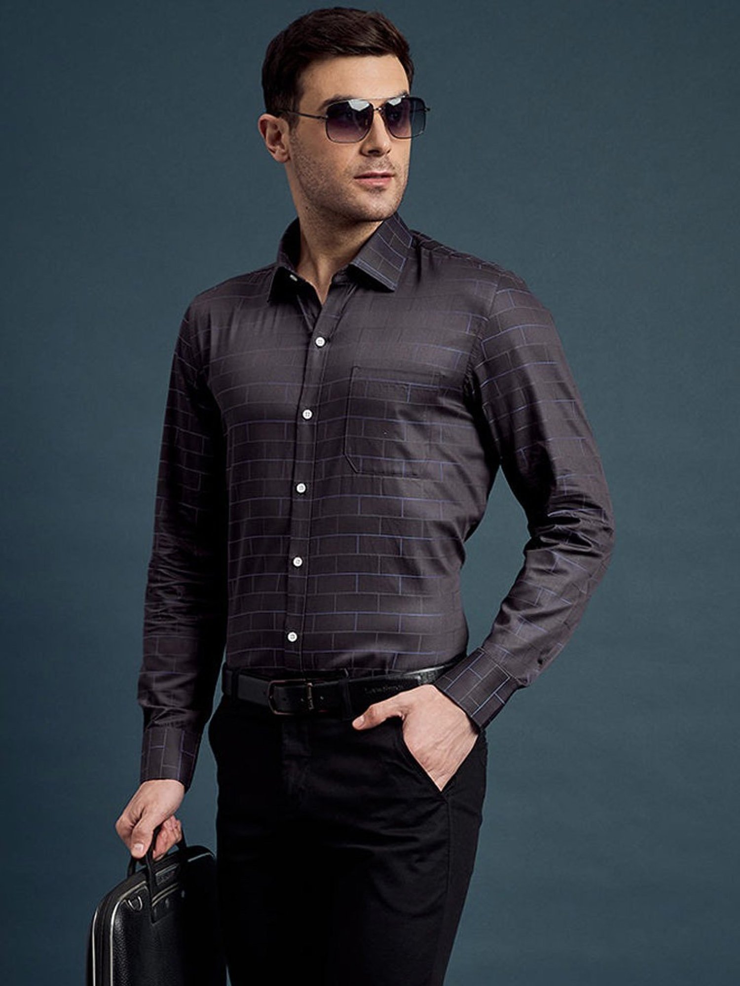 Louis Stitch Grey Cotton Regular Fit Striped Shirt