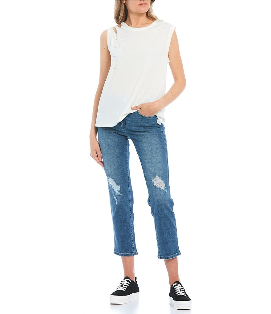 Frayed Reed Distressed Sleeveless Knit Tee