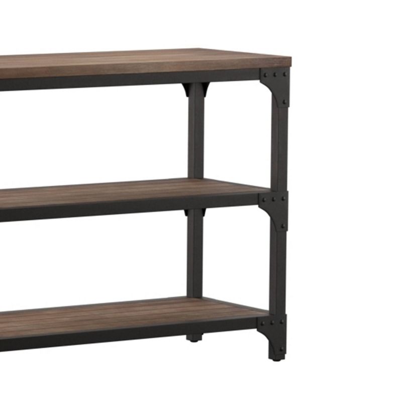 Industrial Style Metal Frame Console Table with 2 Shelves Gray/Brown - Benzara