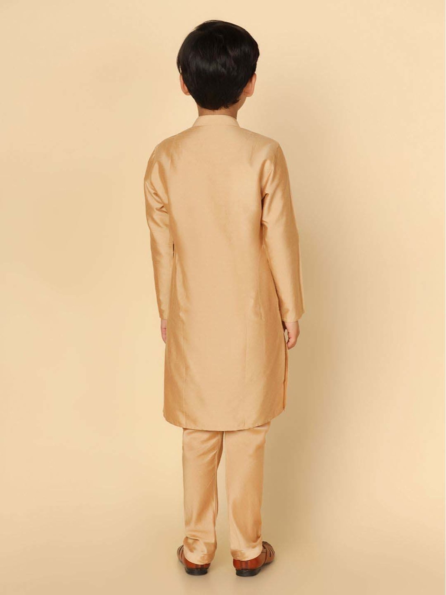 KISAH Kids Golden Regular Fit Full Sleeves Kurta Set
