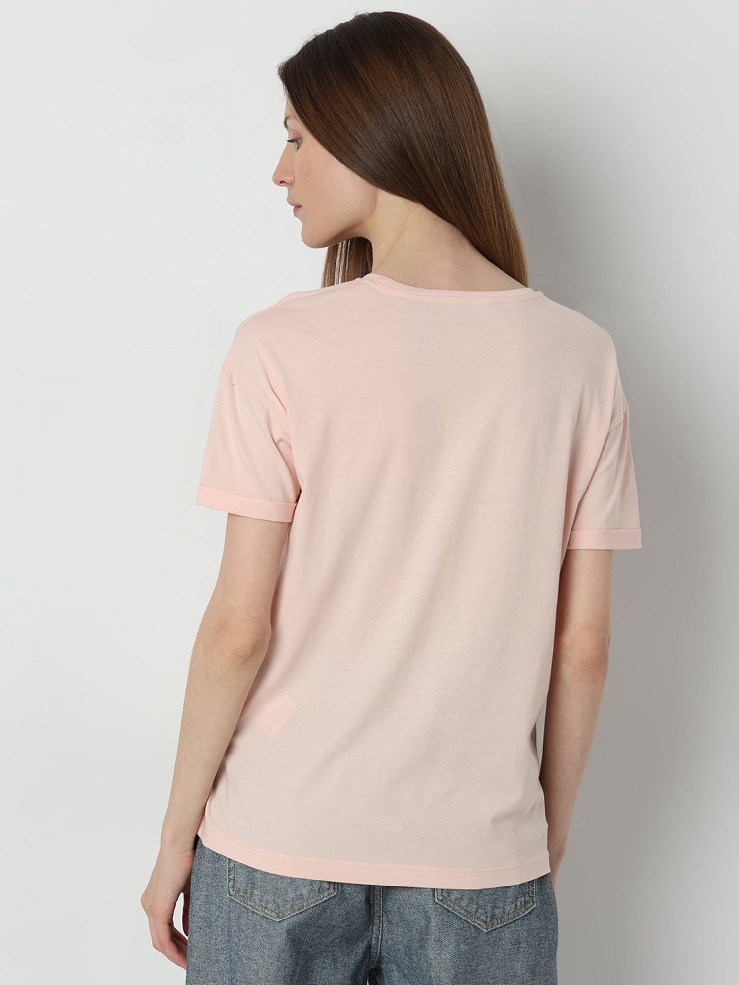 Vero Moda Pink Cotton Graphic Print T-Shirt