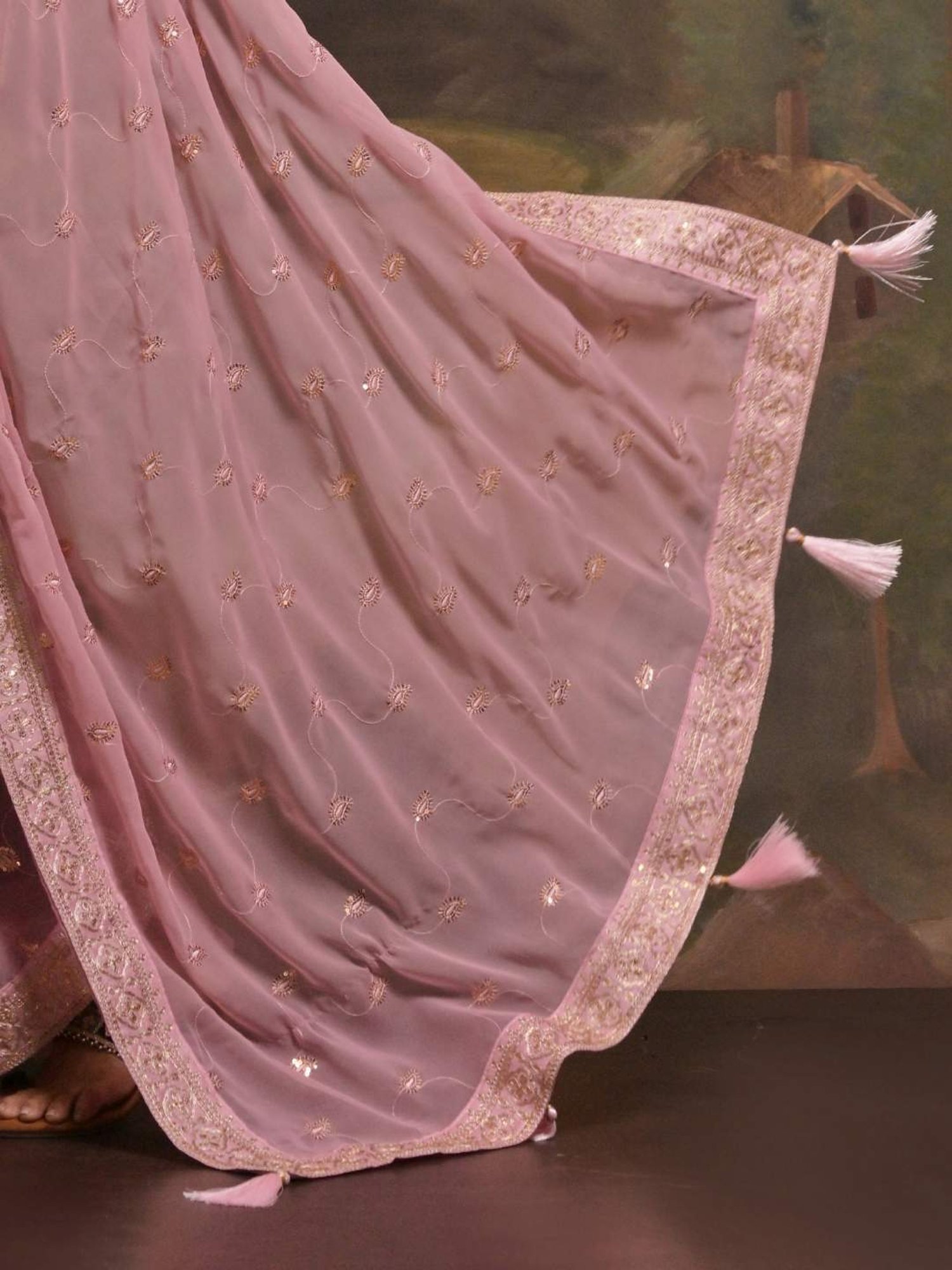 Saree Mall Pink Embroidered Saree With Unstitched Blouse
