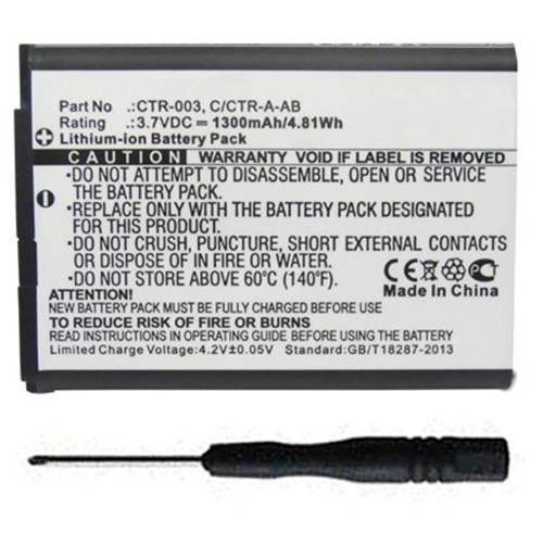 Replacement CTR-003 C/CTR-A-AB Battery for Nintendo 3DS N3DS CTR-001 MIN-CTR-001 Gaming Console with Installation Tool