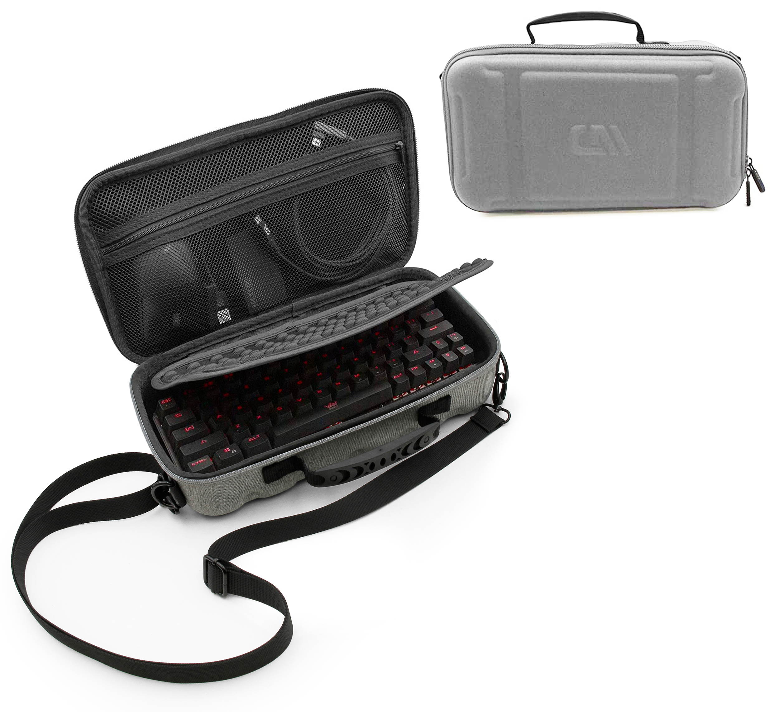 CM 60% Keyboard Case fits Razer Huntsman Mini, HK Gaming GK61, KEMOVE Snowfox, DIERYA DK61E & More 61 Keys up to 11.5" - Travel Case with Shoulder Strap and Accessory Storage, Gray